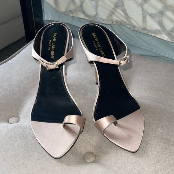 NEW SAINT LAURENT DIVE MULES SILK SATIN {$1,050} POINTED OPENTOE RHINESTONE 41.5 - Picture 1 of 7